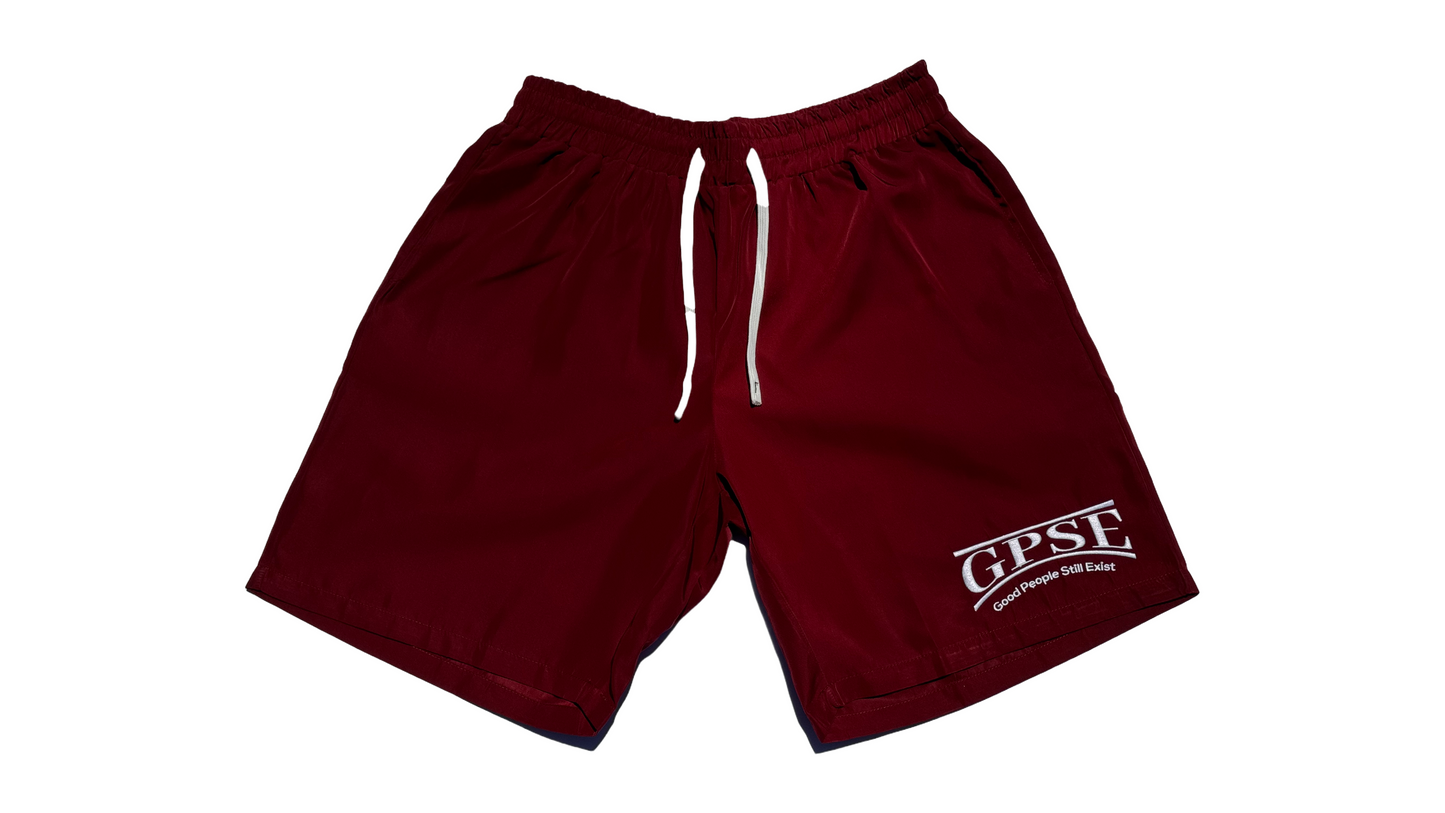 Wine Polyester Shorts